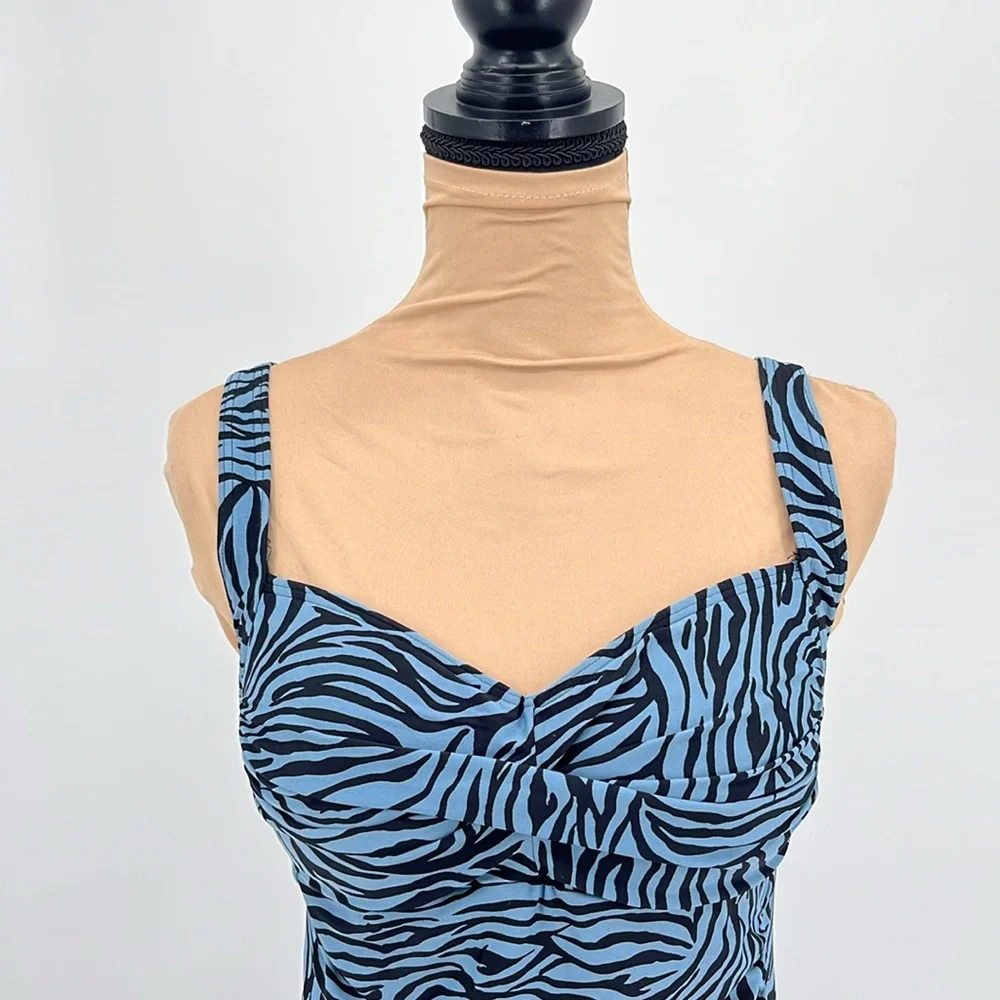 Bond eye Australia blue zebra print ruched one piece summer beach swimsuit sz 8 - Picture 4 of 7